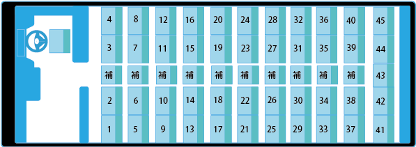 大型バスの座先表（席：45席、定員55人)